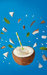 Preview wallpaper coconut, cocktail, shards, mint, leaves