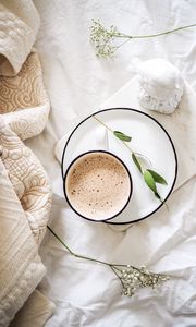 Preview wallpaper coffee, aerial view, flowers, white