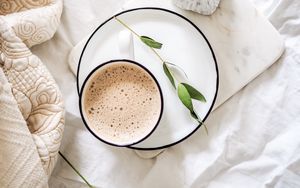 Preview wallpaper coffee, aerial view, flowers, white