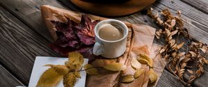 Preview wallpaper coffee, autumn, hat, foliage