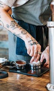 Preview wallpaper coffee, barista, tattoos