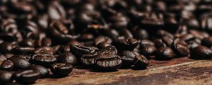 Preview wallpaper coffee beans, beans, brown, macro, wooden