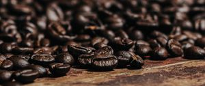 Preview wallpaper coffee beans, beans, brown, macro, wooden