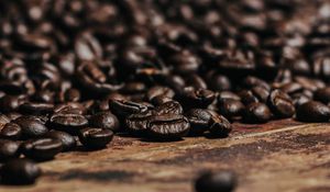 Preview wallpaper coffee beans, beans, brown, macro, wooden