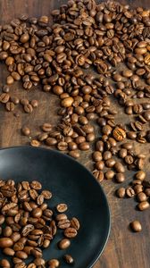 Preview wallpaper coffee beans, beans, brown, macro, plate