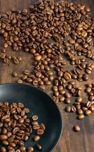 Preview wallpaper coffee beans, beans, brown, macro, plate