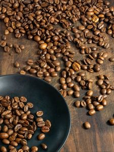 Preview wallpaper coffee beans, beans, brown, macro, plate