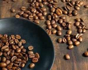 Preview wallpaper coffee beans, beans, brown, macro, plate