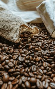 Preview wallpaper coffee beans, beans, coffee, brown, macro, bag