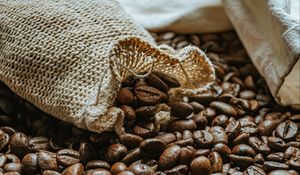 Preview wallpaper coffee beans, beans, coffee, brown, macro, bag