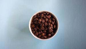 Preview wallpaper coffee beans, beans, coffee, glass, aerial view