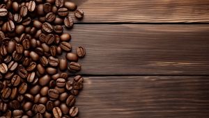 Preview wallpaper coffee beans, coffee, beans, wood, brown