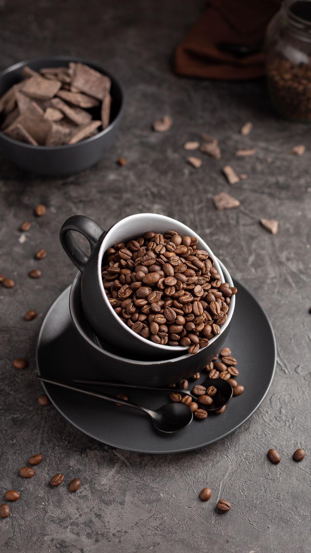 1080x1920 Wallpaper coffee beans, coffee, cup, chocolate