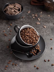 Preview wallpaper coffee beans, coffee, cup, chocolate