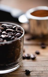 Preview wallpaper coffee beans, coffee, glass, glassy, surface