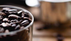 Preview wallpaper coffee beans, coffee, glass, glassy, surface