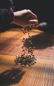 Preview wallpaper coffee beans, coffee, hand, pour