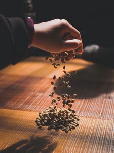 Preview wallpaper coffee beans, coffee, hand, pour