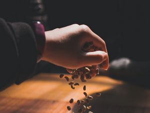 Preview wallpaper coffee beans, coffee, hand, pour