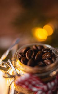 Preview wallpaper coffee beans, coffee, jar, macro