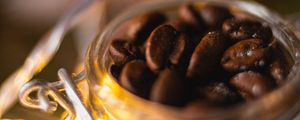 Preview wallpaper coffee beans, coffee, jar, macro