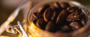 Preview wallpaper coffee beans, coffee, jar, macro