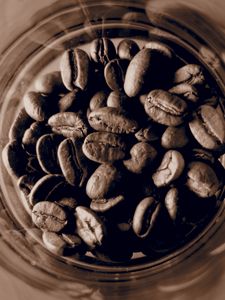 Preview wallpaper coffee beans, coffee, jar, brown, macro