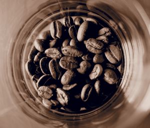 Preview wallpaper coffee beans, coffee, jar, brown, macro