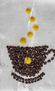 Preview wallpaper coffee, beans, dandelion, cup