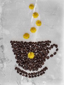 Preview wallpaper coffee, beans, dandelion, cup