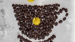 Preview wallpaper coffee, beans, dandelion, cup