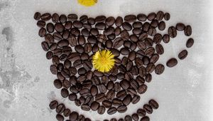 Preview wallpaper coffee, beans, dandelion, cup