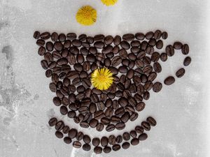 Preview wallpaper coffee, beans, dandelion, cup