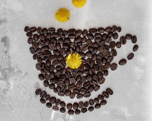Preview wallpaper coffee, beans, dandelion, cup