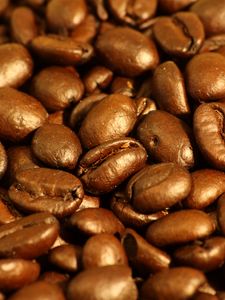 Preview wallpaper coffee, beans, glare, macro, brown