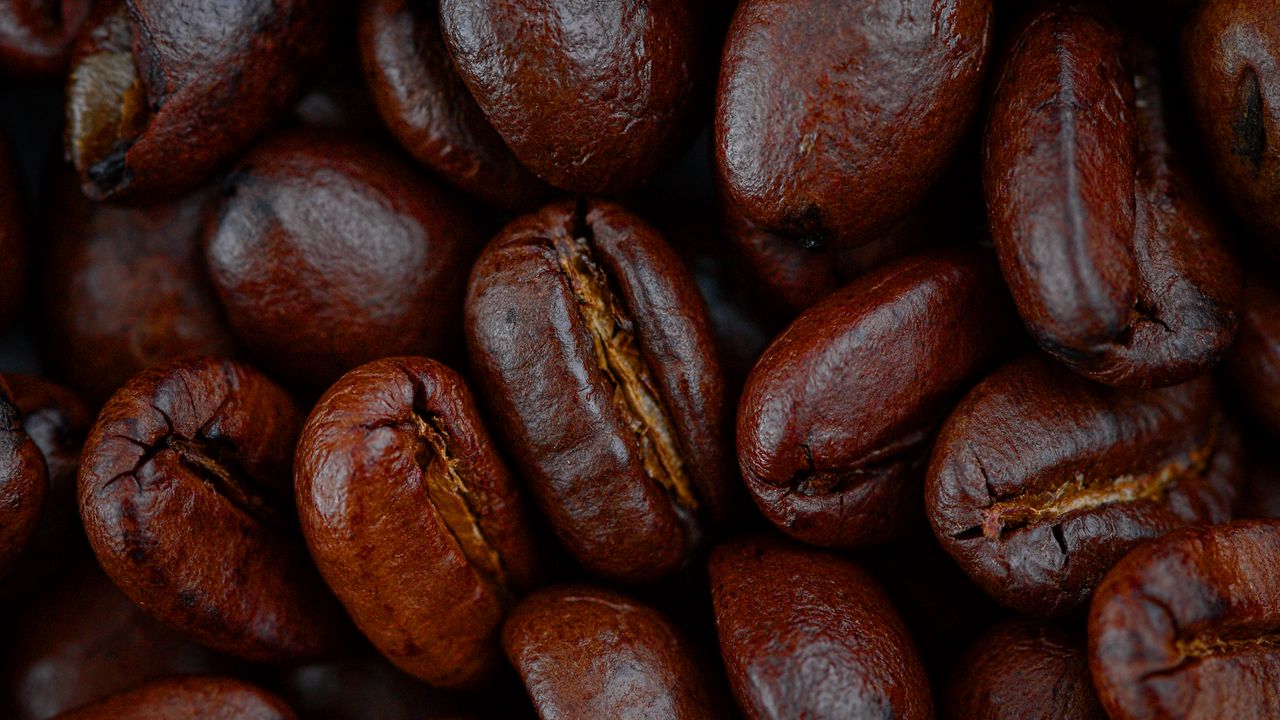 Wallpaper coffee, beans, macro, brown, glare