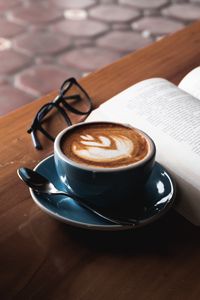 Preview wallpaper coffee, book, glasses, drink, cup, table