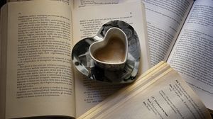 Preview wallpaper coffee, book, page, mug, heart