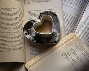 Preview wallpaper coffee, book, page, mug, heart