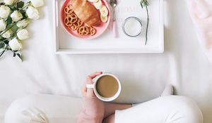 Preview wallpaper coffee, breakfast, croissant, aesthetics, white