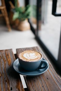 Preview wallpaper coffee, cappuccino, cup, wooden surface