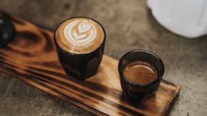 Preview wallpaper coffee, cappuccino, cup, still life, wooden