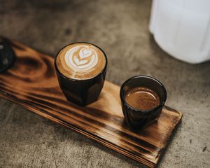 Preview wallpaper coffee, cappuccino, cup, still life, wooden