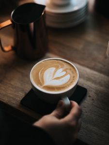 Preview wallpaper coffee, cappuccino, cup, hand