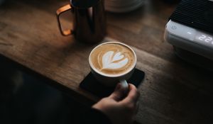 Preview wallpaper coffee, cappuccino, cup, hand