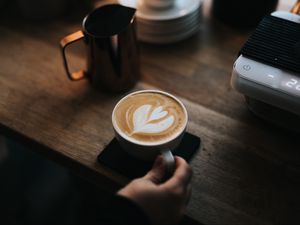 Preview wallpaper coffee, cappuccino, cup, hand