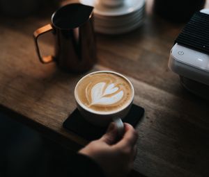 Preview wallpaper coffee, cappuccino, cup, hand