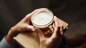 Preview wallpaper coffee, cappuccino, drink, hands, book