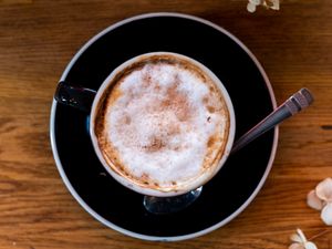 Preview wallpaper coffee, cappuccino, foam, cup, drink, dried flower