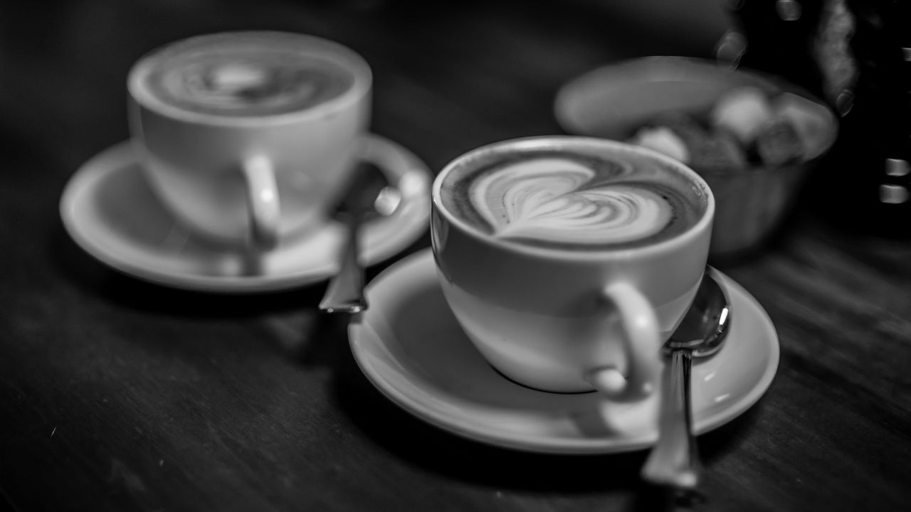 Wallpaper coffee, cappuccino, foam, cup, drink, black and white